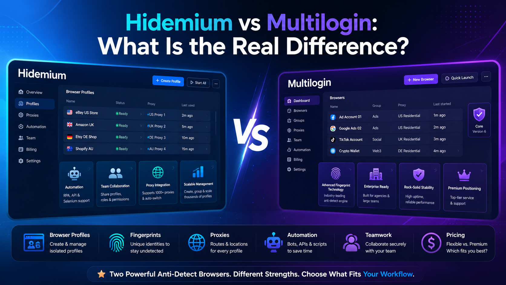 Hidemium vs Multilogin: what is the real difference?